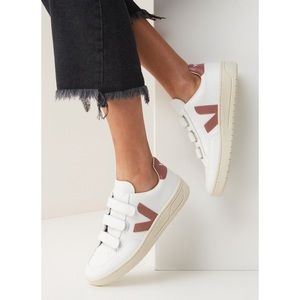 Veja Leather V Lock Pink Velcro Strap Sneakers